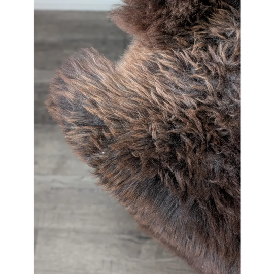 Gorgeous fluffy 45’’ x 30’’ rare British sheepskin rug with shaggy brown fur