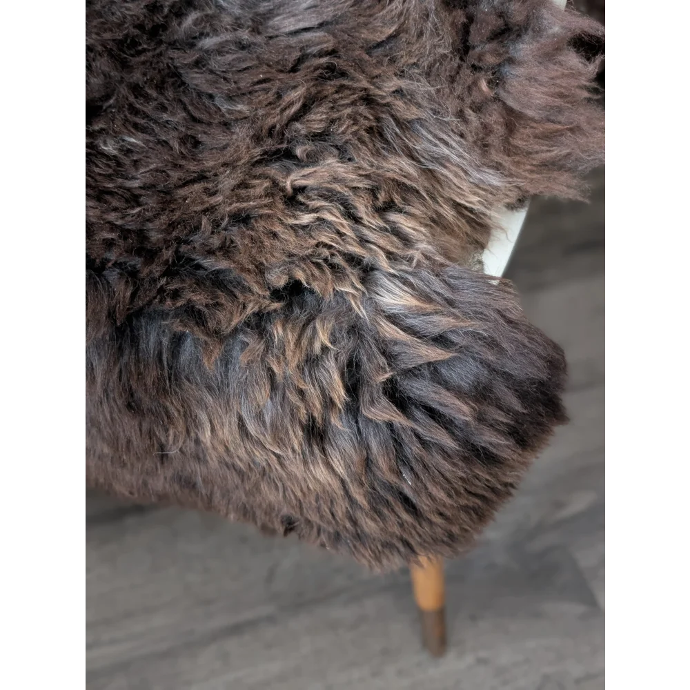 Rare British sheepskin rug, 45x30 plush curly dark brown fluffy texture