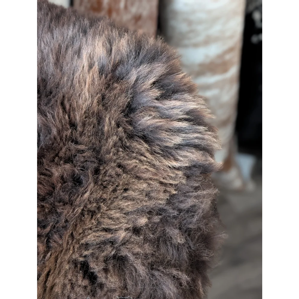 Gorgeous 44x32 fluffy rare British sheepskin rug in brown gray fur