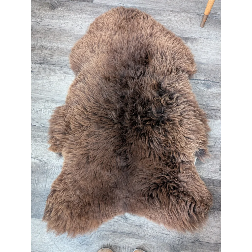 Gorgeous fluffy rare British sheepskin rug, 48x32 plush brown fur