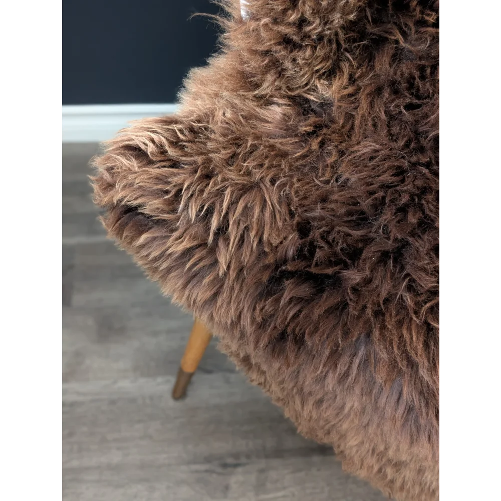 Gorgeous fluffy 48x32 British sheepskin rug chair with curly fur