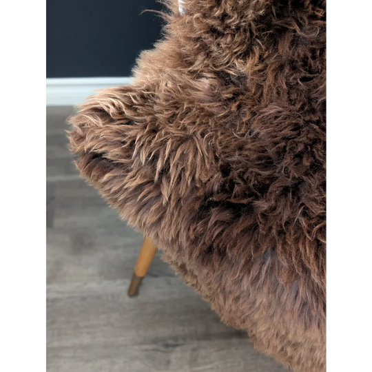 Gorgeous fluffy 48x32 British sheepskin rug chair with curly fur