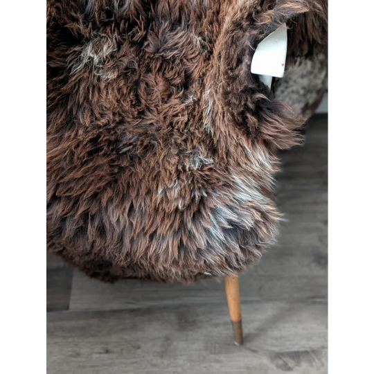 Gorgeous 46x31 fluffy British sheepskin plush chair with wooden legs