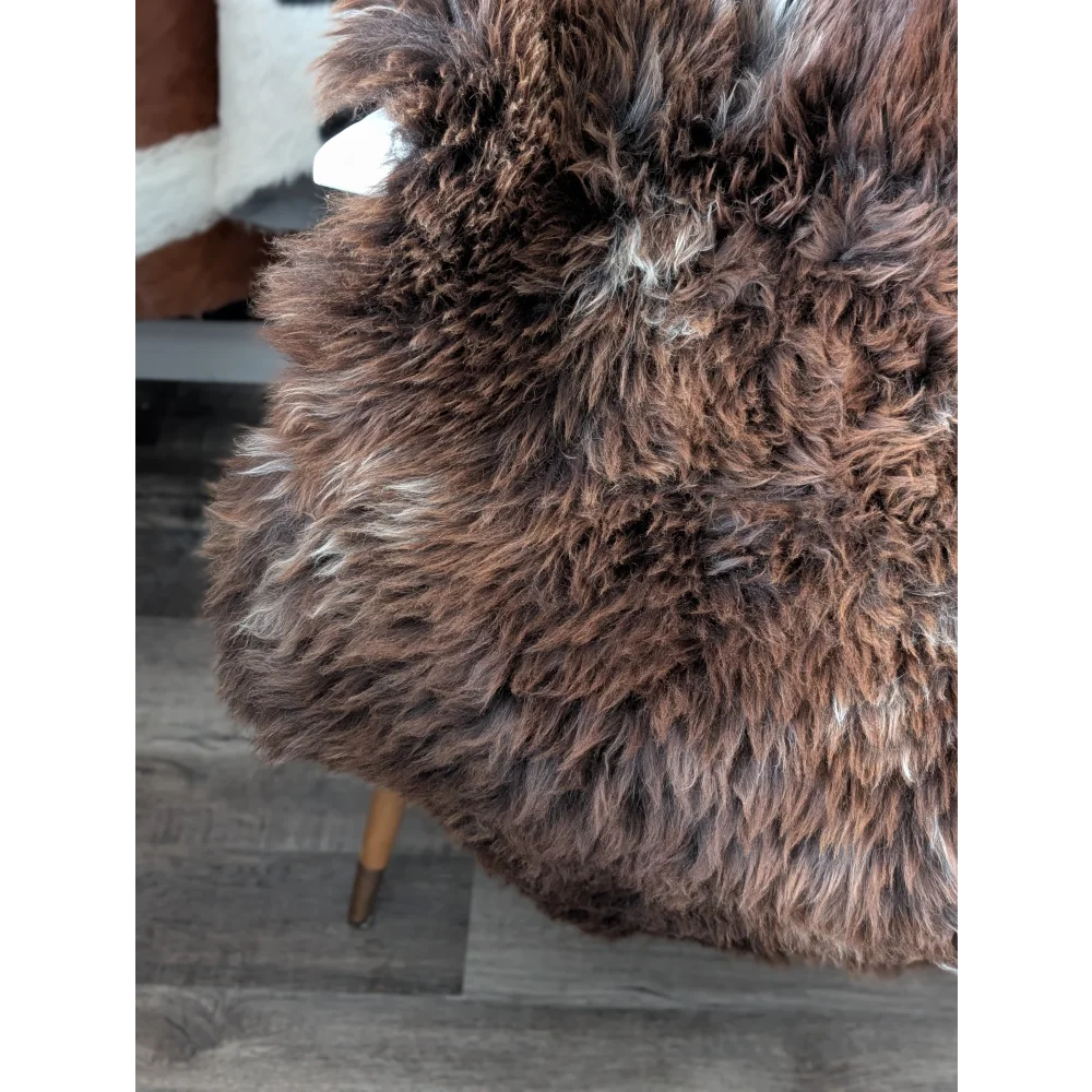 Gorgeous fluffy 46x31 British sheepskin rug, plush shaggy brown texture