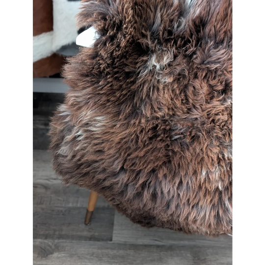 Gorgeous fluffy 46x31 British sheepskin rug, plush shaggy brown texture