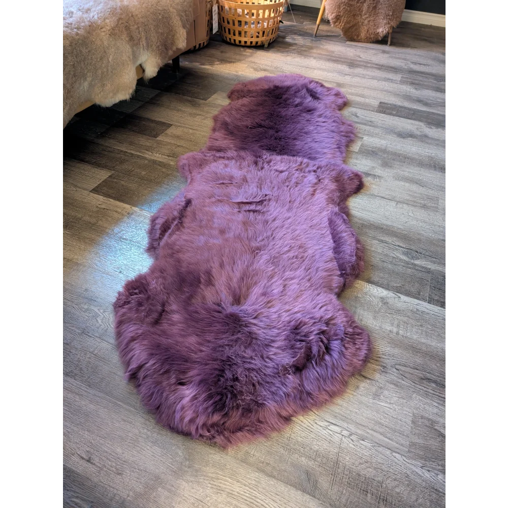 Gorgeous merino sheepskin rug in plum purple, eco-friendly plush wool