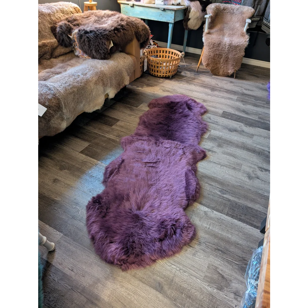 Plush lavender Double Sheepskin Rug in plum purple, gorgeous merino sheepskins