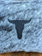 Black leather texas longhorn skull patch on gray and white double sided cowhide cushion by mini moo double