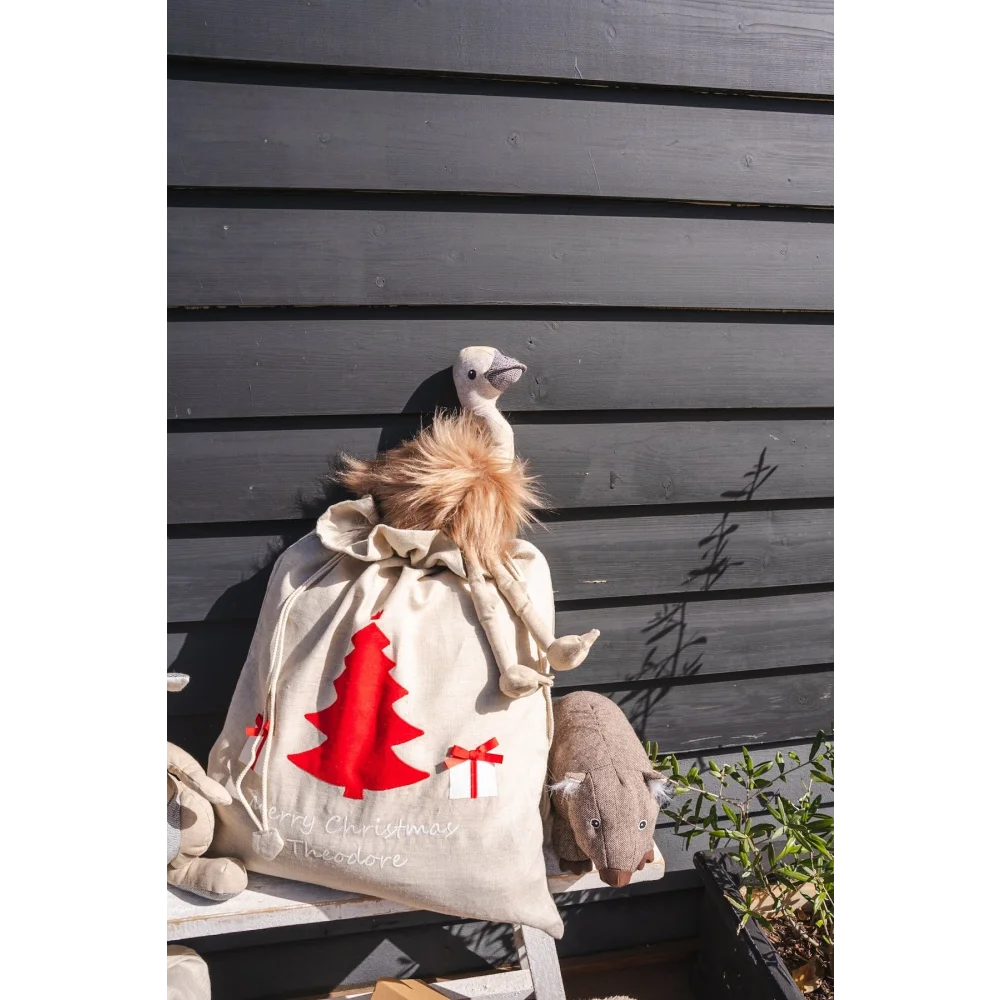 Angus Oliver Eddie The Emu sheepskin bag with Christmas tree design