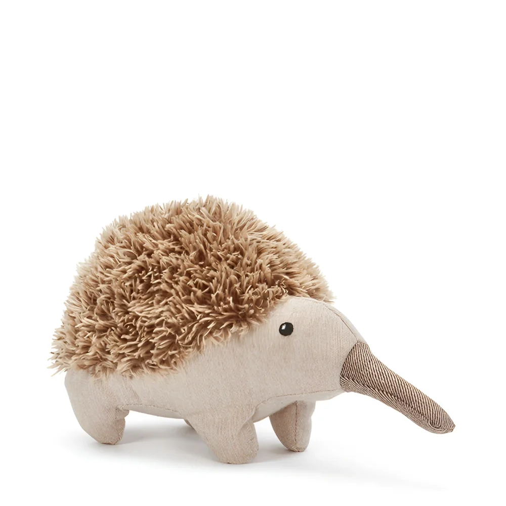 Elliot the echidna plush toy in beige with a soft sheepskin feel and textured brown spiky back by angus oliver canada