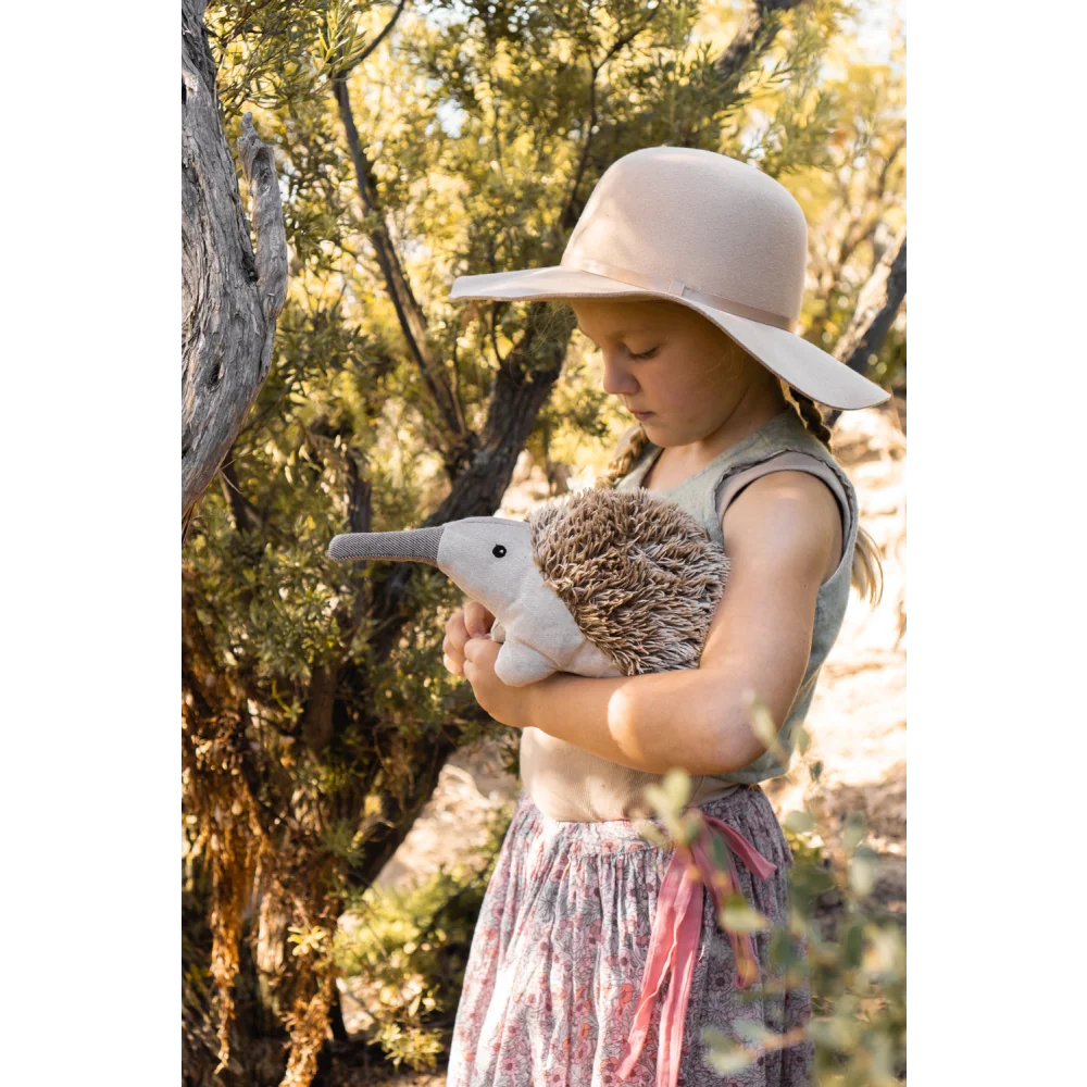 Soft beige and brown plush echidna toy elliot the echidna with long snout and spiky back by angus oliver canada