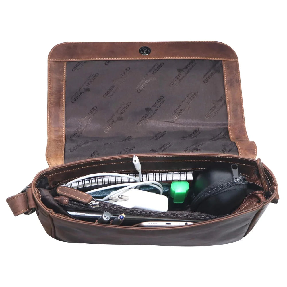 Ema leather bag brown leather shoulder bag with textured interior compartments