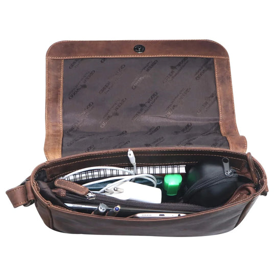Ema leather bag brown leather shoulder bag with textured interior compartments
