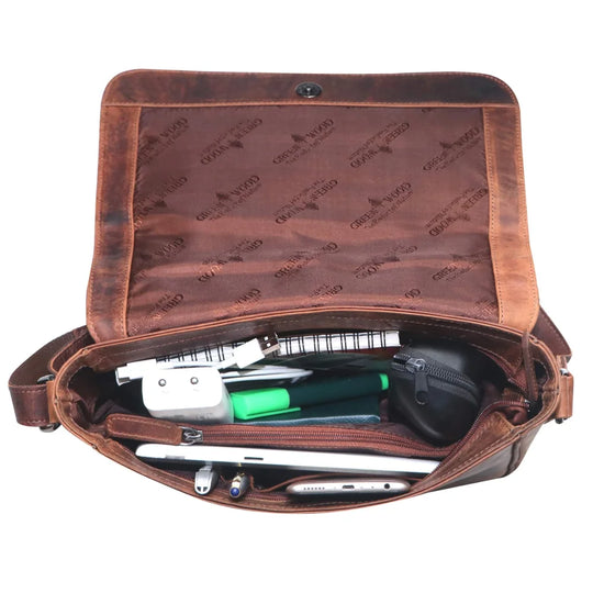 Ema leather bag womens shoulder bag with textured lining and tech compartments