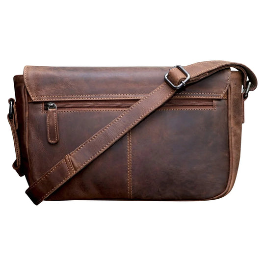 Vintage brown Ema leather bag, womens shoulder bag main compartment view