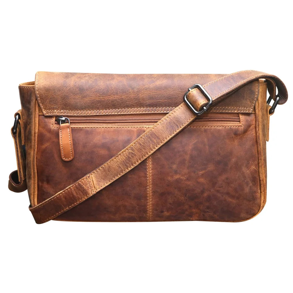 Vintage brown Ema leather bag, worn leather shoulder bag with strap