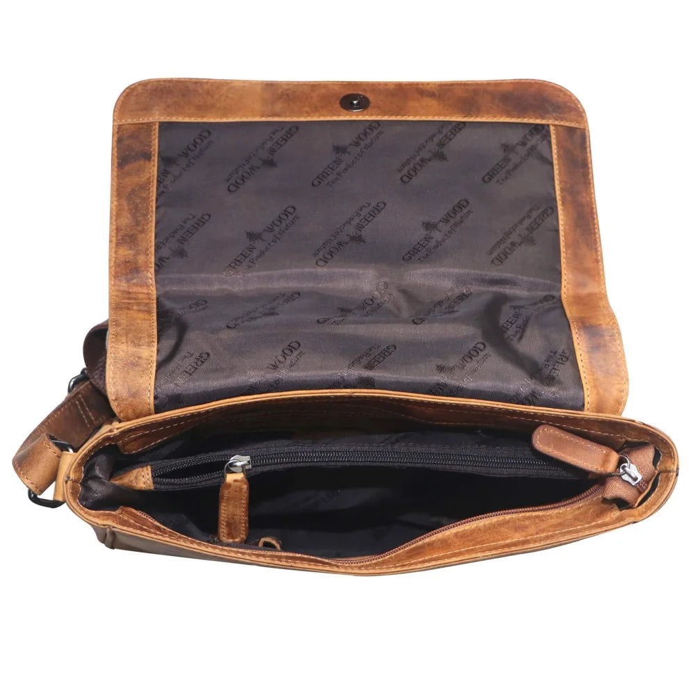 Ema leather bag womens brown leather shoulder bag gray logo interior