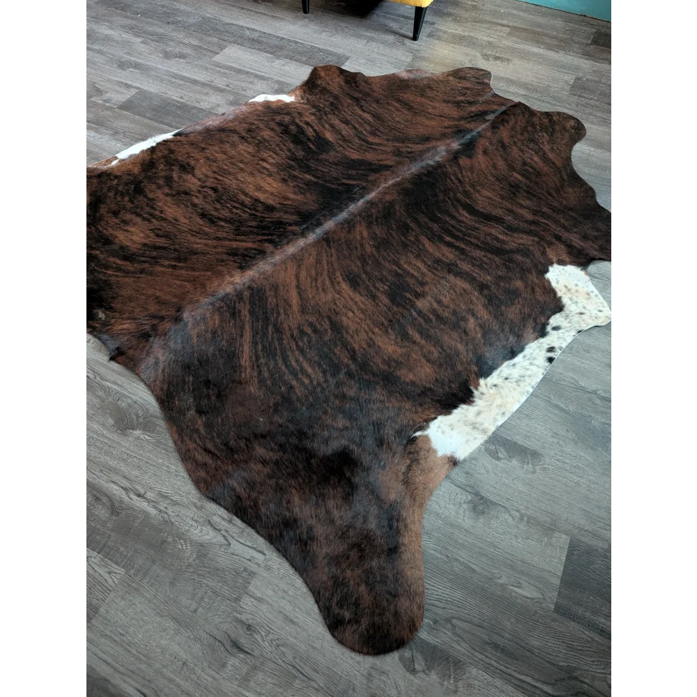 Es01 72 x 69 large cowhide rug with beautiful brown and white natural fur texture perfect for stylish spaces