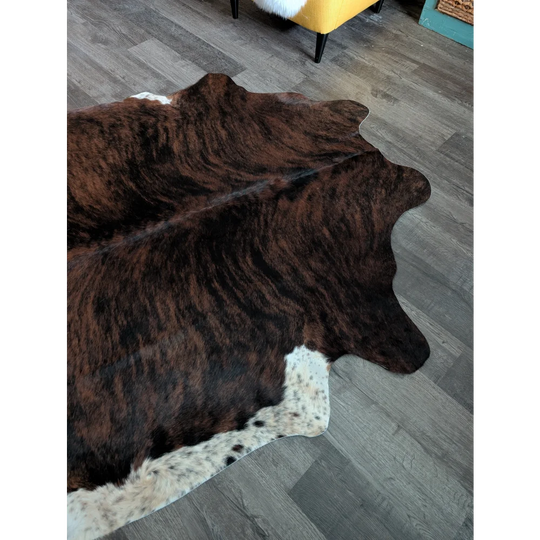 Es01 72 x 69 beautiful large cowhide rug with brown and white natural fur texture perfect for stylish spaces