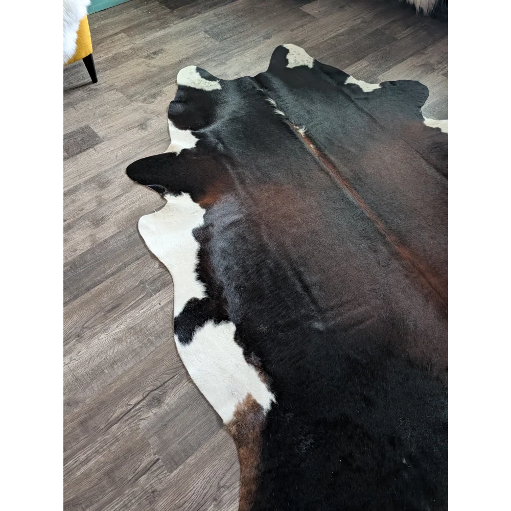 Large cowhide rug es04 with striking black white and brown spotted pattern perfect for beautiful rugs collection