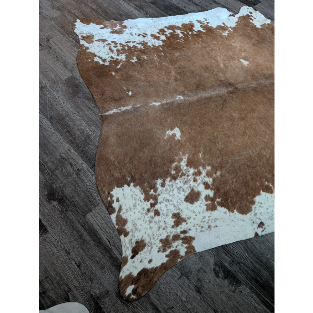 Large cowhide rug es07 with brown and white natural irregular patches perfect for beautiful rugs and decor