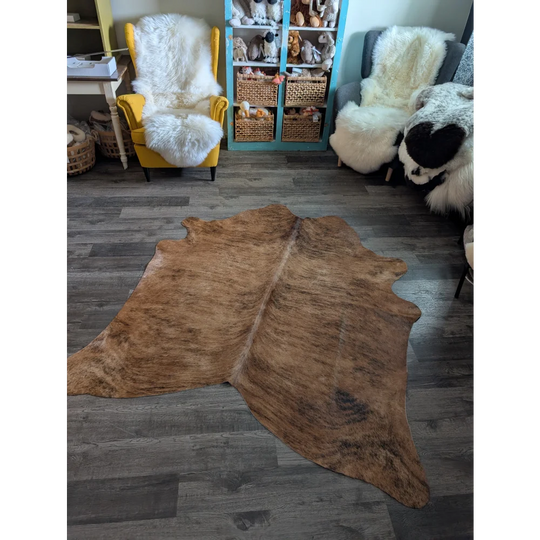 Brown cowhide rug es09 75.5 x 66 with natural edges textured surface large cowhide beautiful rugs