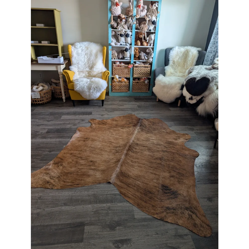 Brown cowhide rug es09 75.5 x 66 with natural fur texture and irregular edges large cowhide beautiful rugs