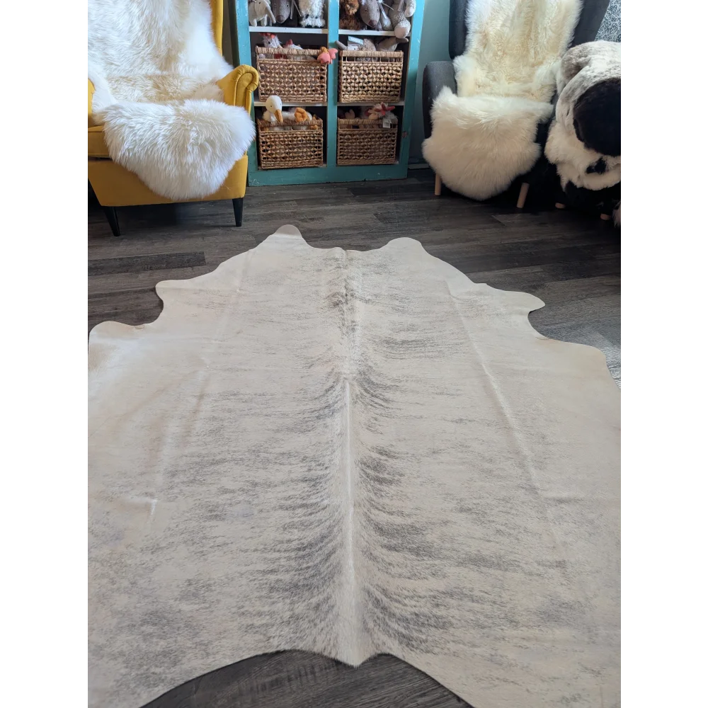 Large cowhide rug es11 80 x 72 natural white with subtle grayish markings and soft textured surface beautiful rugs