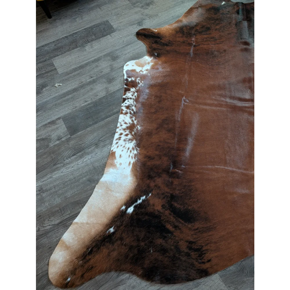 Es12 77 x 70 large cowhide rug with brown and white natural fur texture perfect for beautiful rugs