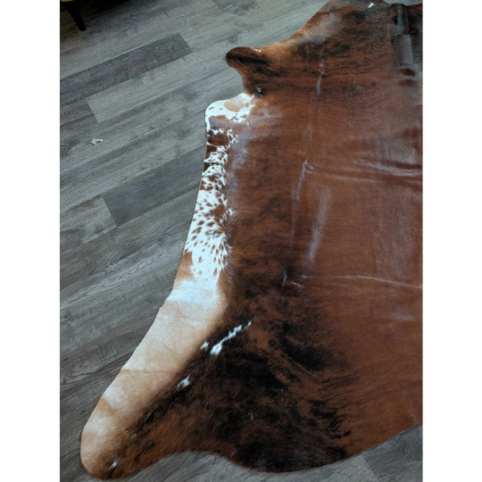 Es12 77 x 70 large cowhide rug with brown and white natural fur texture perfect for beautiful rugs