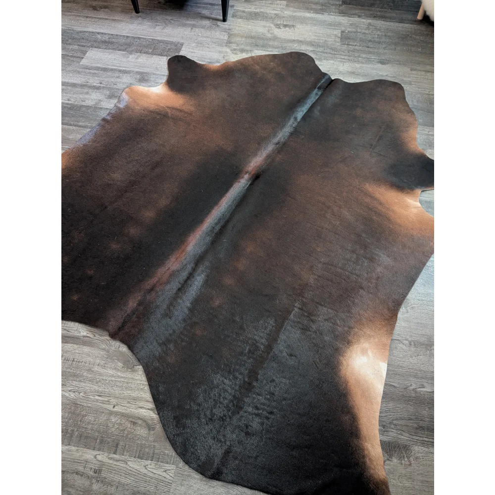 Large cowhide rug es14 74.5 x 72 inches with dark brown and black natural fur edges perfect for beautiful rugs