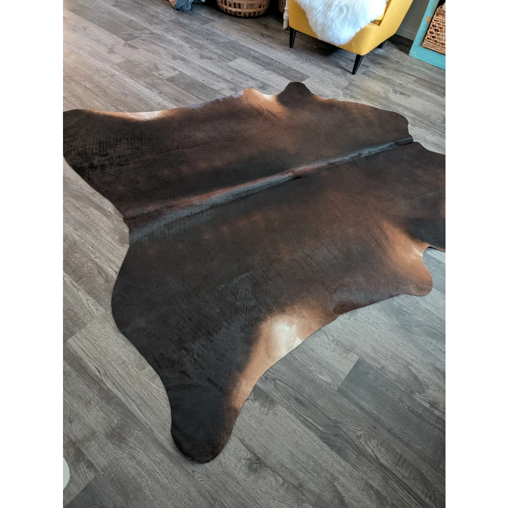 Large cowhide rug es14 74.5 x 72 with rustic brown color and natural irregular edges perfect for beautiful rugs