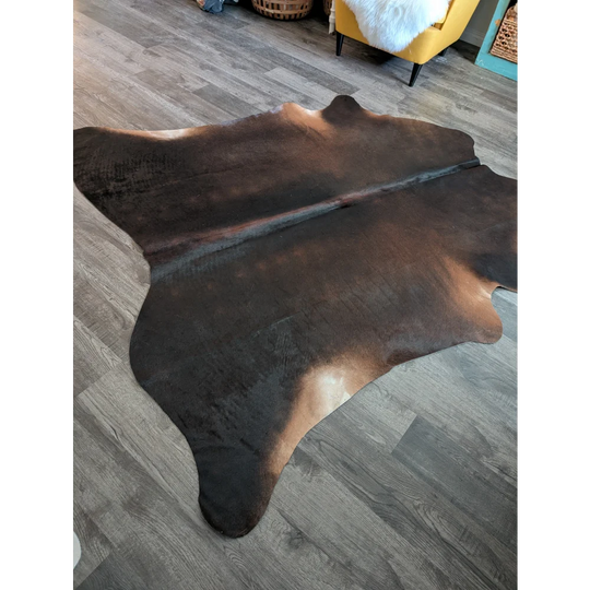 Large cowhide rug es14 74.5 x 72 with rustic brown color and natural irregular edges perfect for beautiful rugs