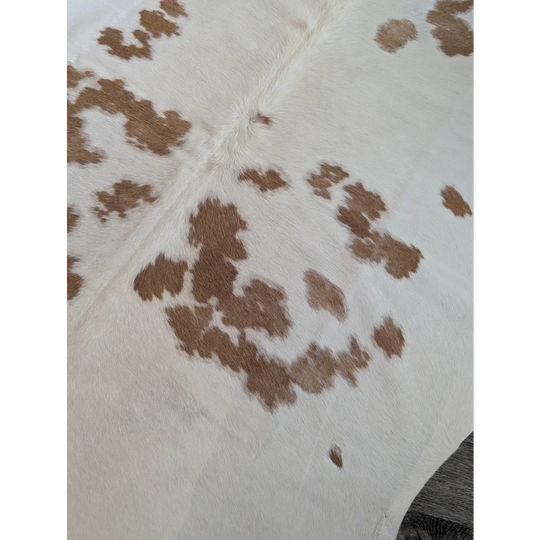Es17 71 x 70 large cowhide rug with white and tan brown patches perfect for beautiful rugs decor