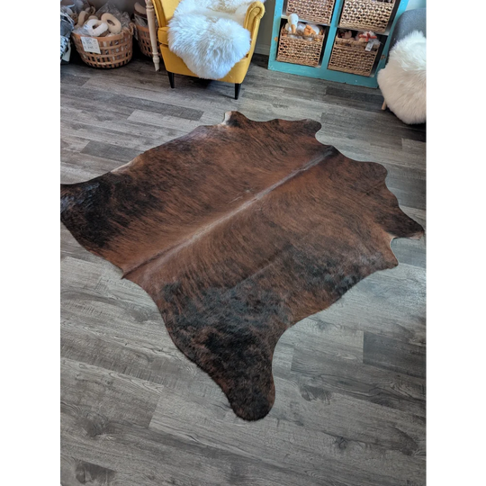 Large cowhide rug es22 73 x 68 with brown and black natural irregular edges beautiful rugs for any space