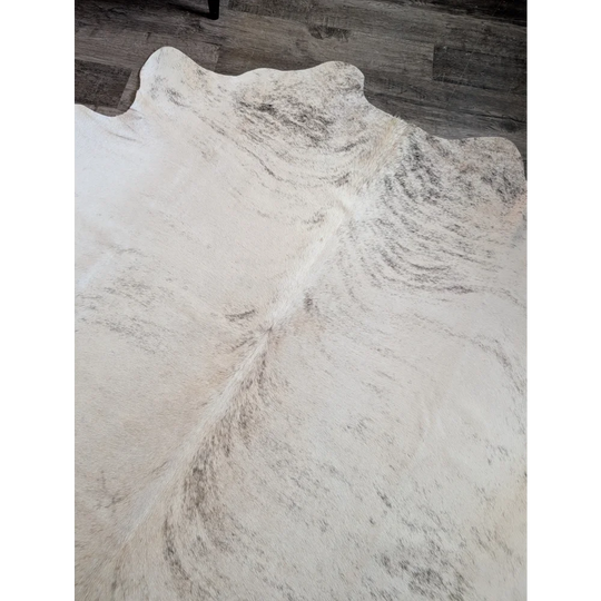 Large cowhide rug es24 68.5 x 71 beautiful white and gray speckled cowhide with natural irregular edge
