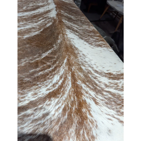Extra large cowhide rug with brown white markings, 102x91 leather texture