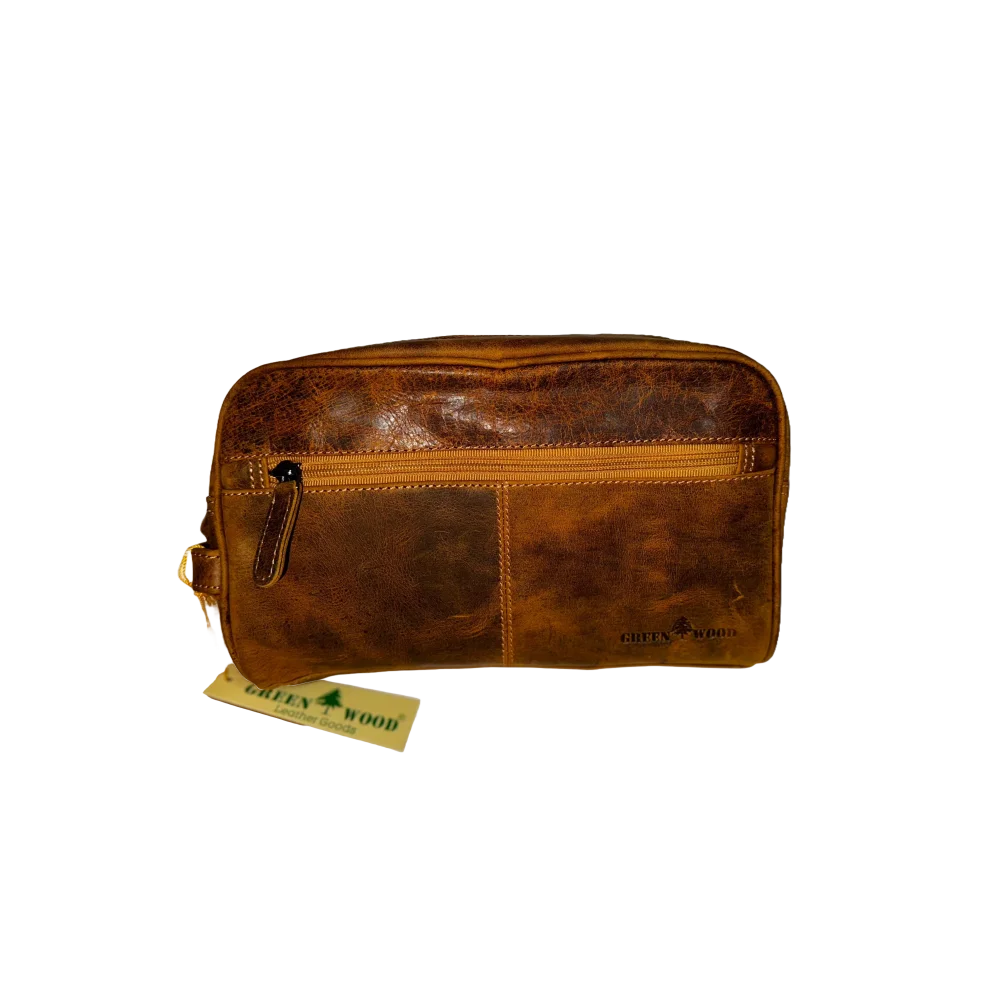 Spacious Leather Banff toiletry bag in brown wax pull-up leather