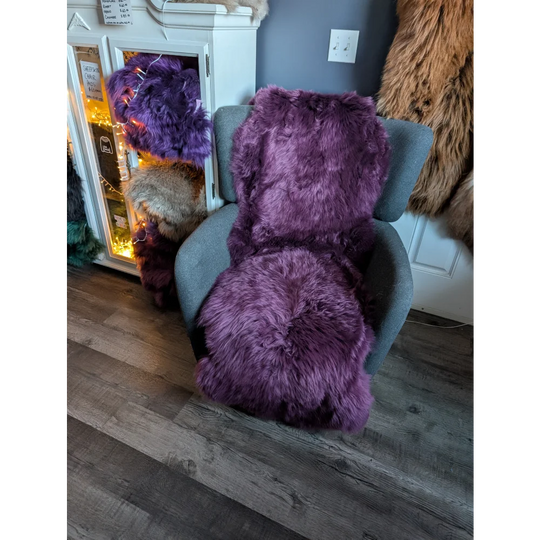 Plush plum purple double sheepskin rug, gorgeous merino faux fur throw