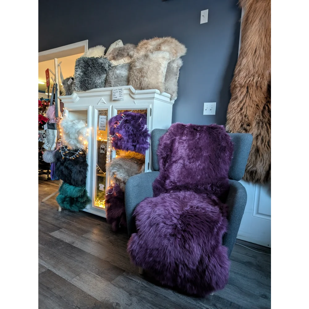 Plush purple faux fur throw blanket, eco friendly and soft like gorgeous merino sheepskins