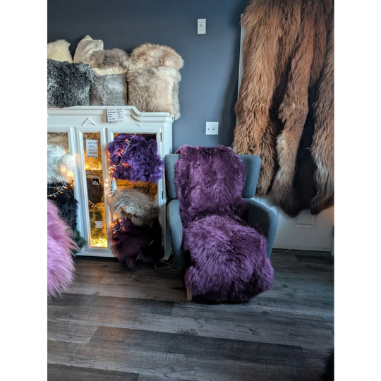 Plush purple faux fur throw blanket, gorgeous merino sheepskins style