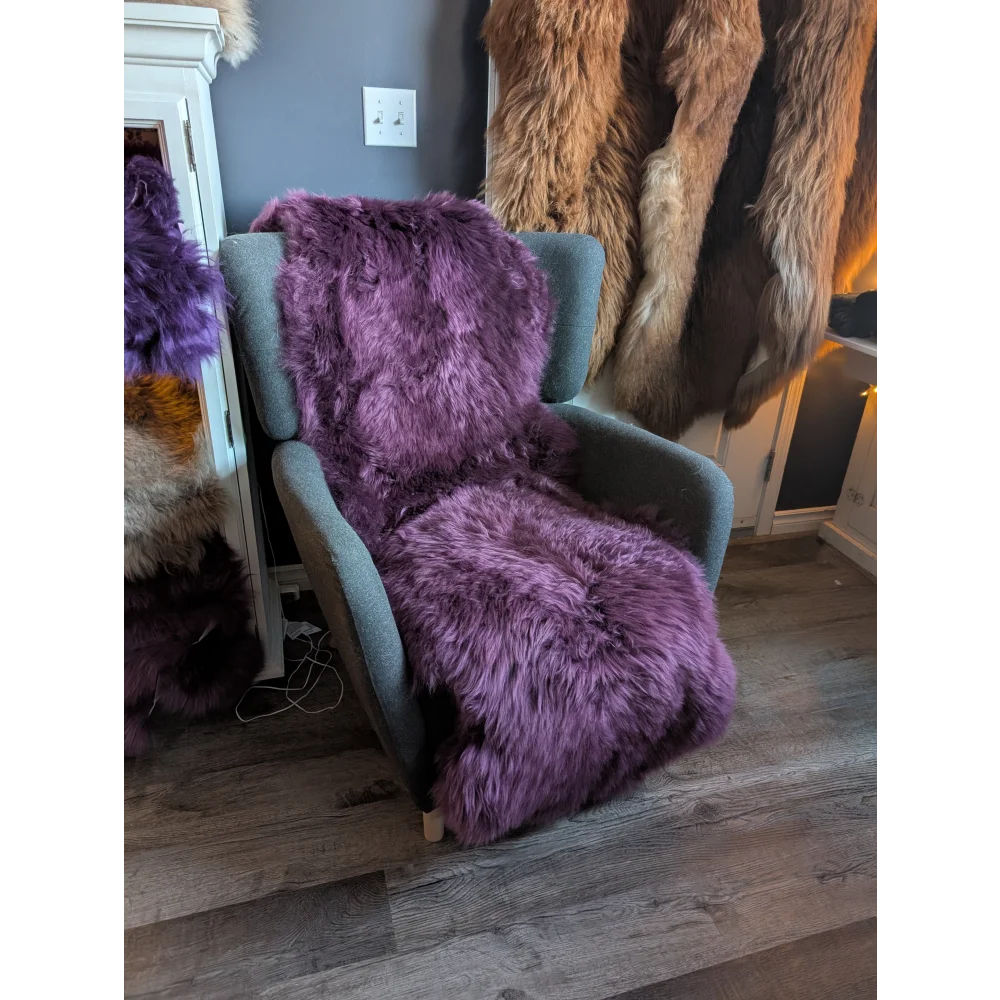 Gorgeous plum purple double sheepskin rug, very soft faux fur throw