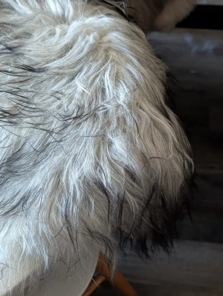 A plush long wool icelandic throw in white and black tones perfect for cozying up your space