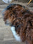 A plush multicolored icelandic sheepskin rug in dark rusty brown gray and white wool icelandic fur 57 by 40 inches