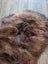 A plush shaggy brown wool icelandic sheepskin rug with natural shade variations in a 54 by 35 inch size