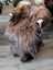 A plush long-haired dark rusty icelandic sheepskin rug draped over a white chair perfect for cozy decor