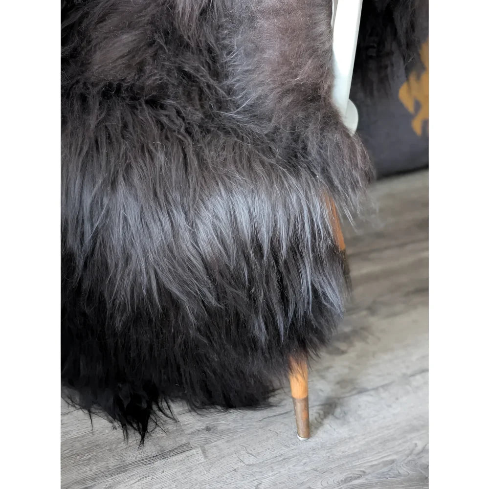 Special black Icelandic sheepskin plush gray fur chair with wood legs