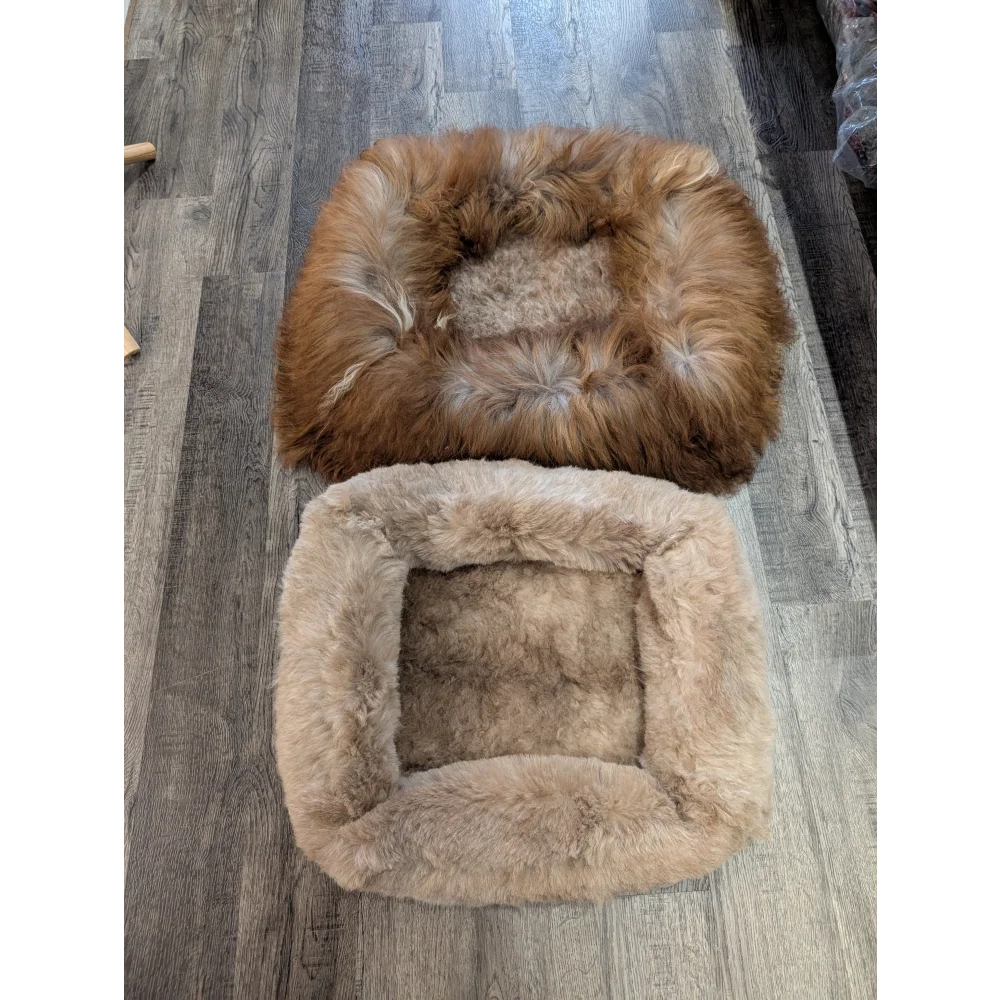 Cozy brown beige faux fur sheepskin pet bed for pets
