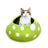 A lime green felt wool cat cave shaped like a mushroom with white polka dots perfect for eco kitty caves