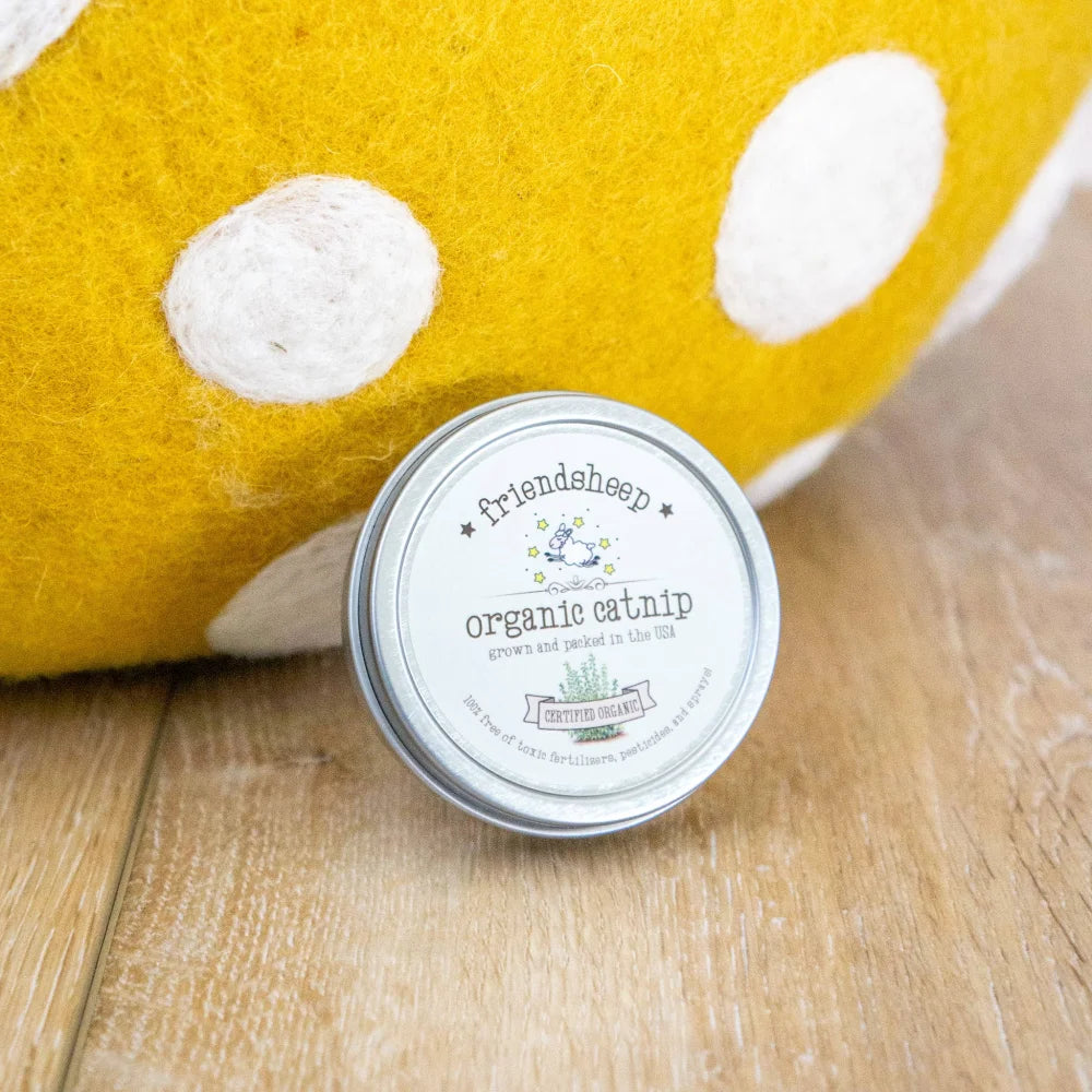A round silver tin of friendsheep organic catnip for yellow gold felt wool eco kitty caves like felt wool cat cave